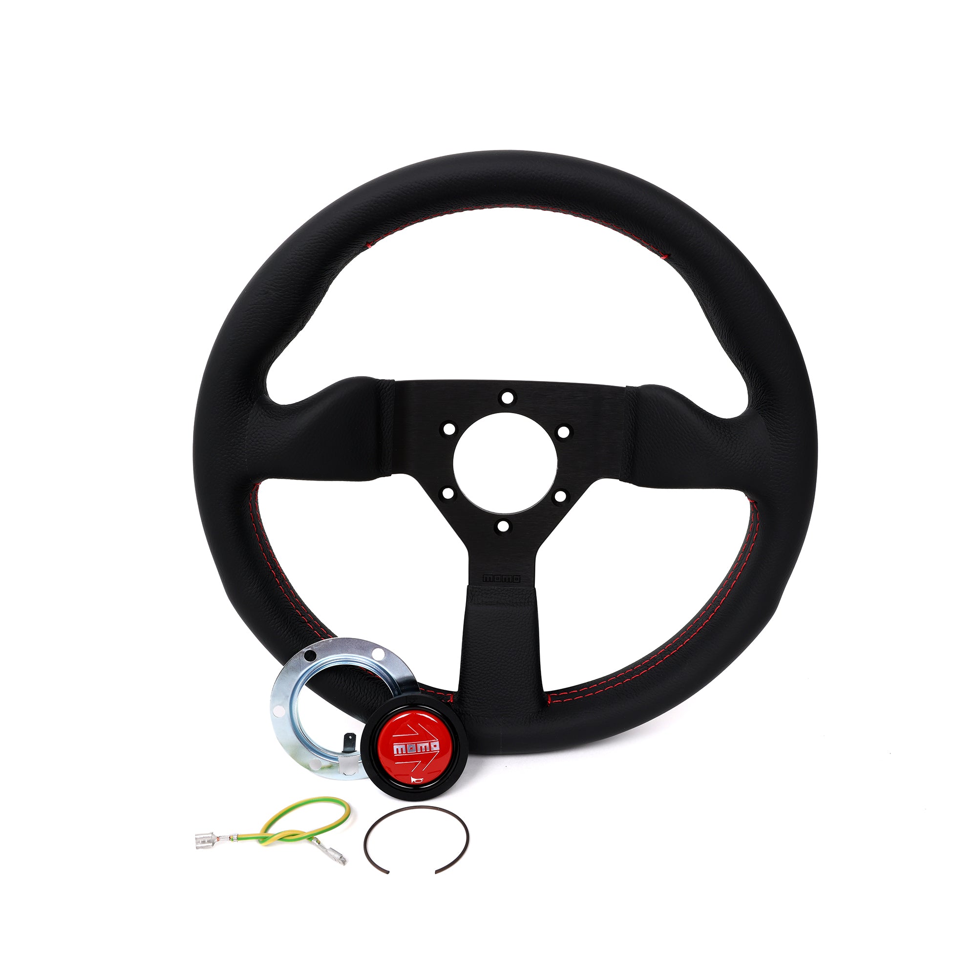 Momo Montecarlo Leather Steering Wheel 320 mm - Black/Red Stitch/Black Spokes