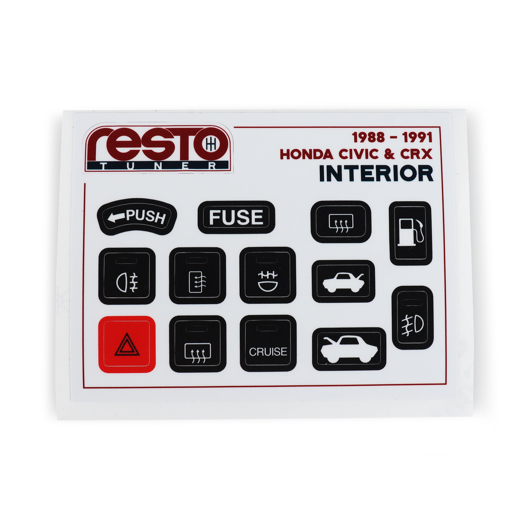 RestoTuner 1988-1991 Honda Civic & CRX Interior Decal Set