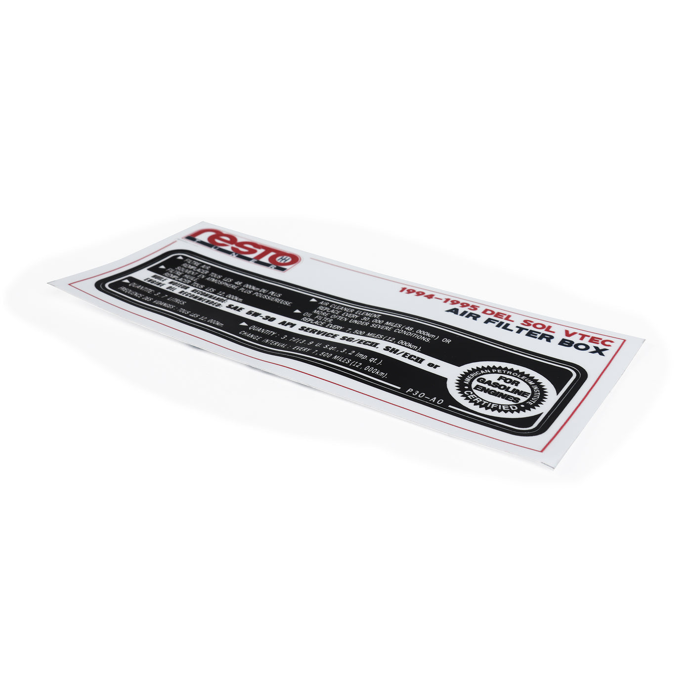 RestoTuner 94-95 Del Sol VTEC (B16) Air Filter Box Replacement Decal