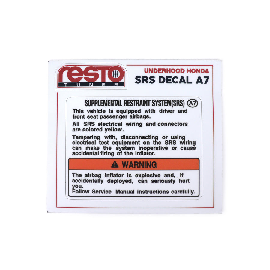 RestoTuner Honda SRS Underhood Decal A7 (Driver and Passenger Side Airbag)